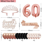 60Th Birthday Decorations For Women,32Pcs 60Th Birthday Party Decorations,Including Backdrop, Crown, Sash, Banner, Hanging Swirl,Cake Topper,Balloons,Paper Fans,Anniversary Card And Paper Fans