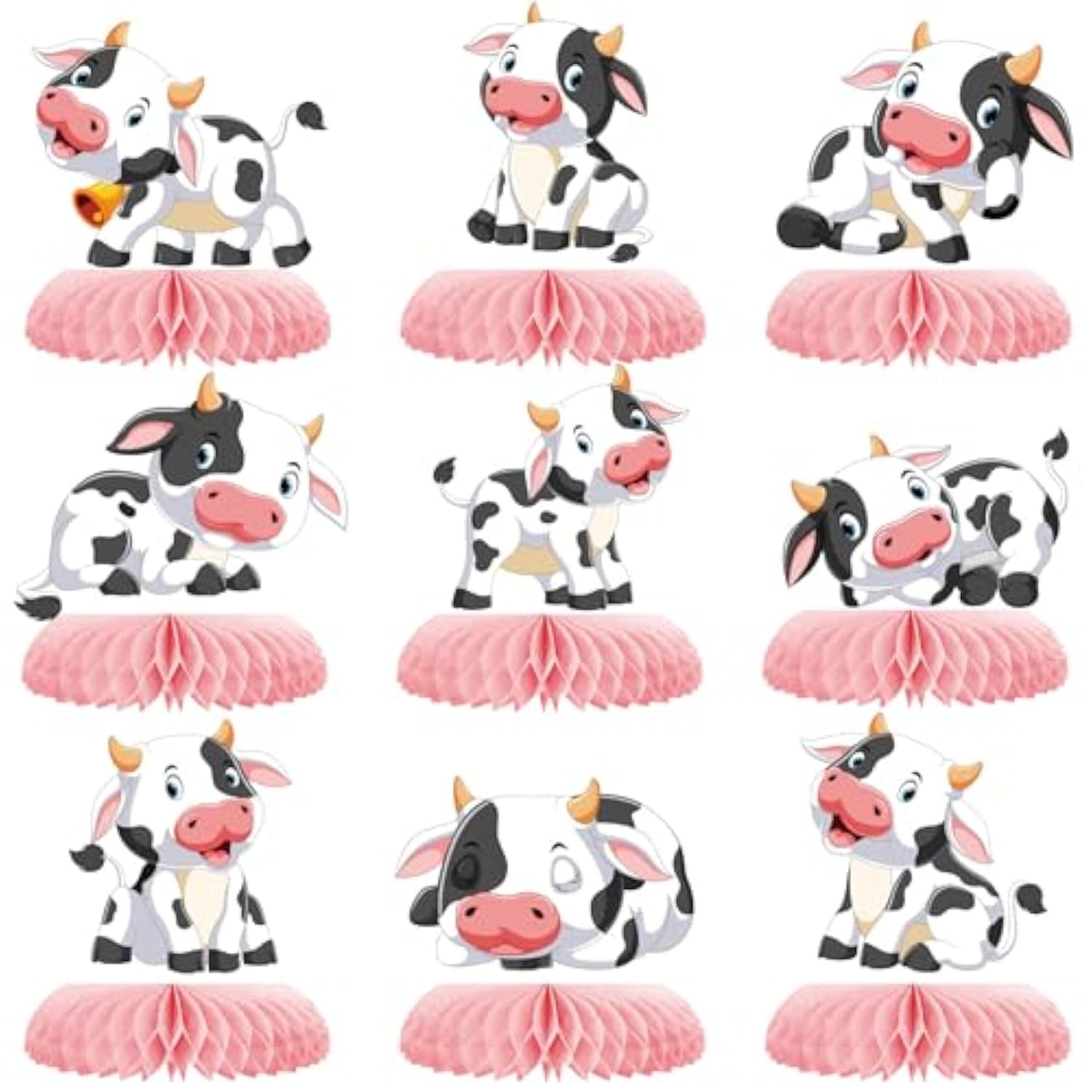 9 Pcs Pink Cow Honeycomb Centerpieces Farm Animals Cow Table Topper Honeycomb Pink Cow Theme Party Honeycomb 3D Cow Print Table Decoration For Girl Party Baby Shower Western Cowboy Party Supplies