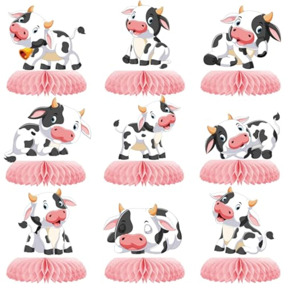 9 Pcs Pink Cow Honeycomb Centerpieces Farm Animals Cow Table Topper Honeycomb Pink Cow Theme Party Honeycomb 3D Cow Print Table Decoration For Girl Party Baby Shower Western Cowboy Party Supplies