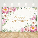 Happy Retirement Backdrop for Women Pink Rose Gold Dots Retirement Party Banner White Floral Greenery Leaves Decoration Lady's Retirement Party Decor Congrats Retire Photo Booth Props(7x5ft)