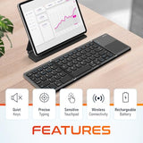 F75 Foldable Bluetooth Keyboard With Touchpad, Compact And Portable Design, Rechargeable Wireless Keyboard, Compatible With Pc, Laptop, Imac, Tablets & Smartphones - Black