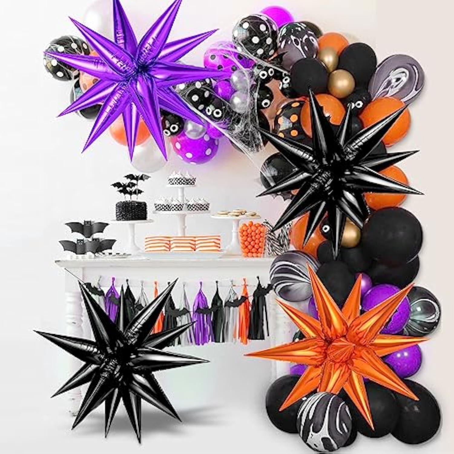 Purple Black Orange Star Balloons 72PCS 26 Inch Metallic Foil Halloween Birthday Party