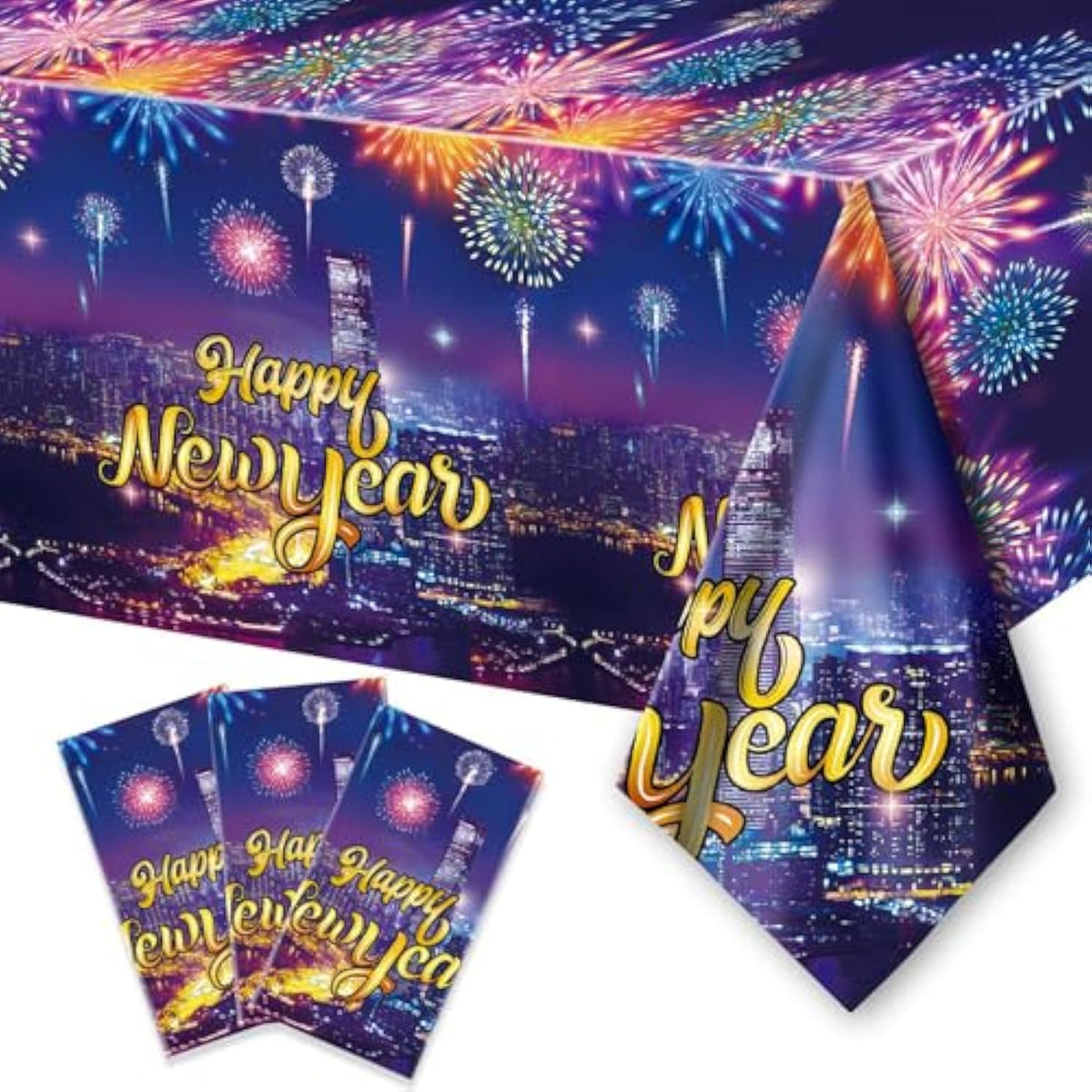 3 Pcs Firework Happy New Year 2026 Tablecloths Colorful NYE Party Covers