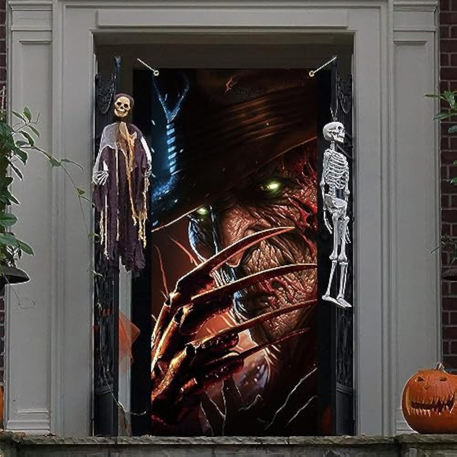 Scary Halloween Banner Classic Horror Movie Character Door Cover Backdrop Party Decor