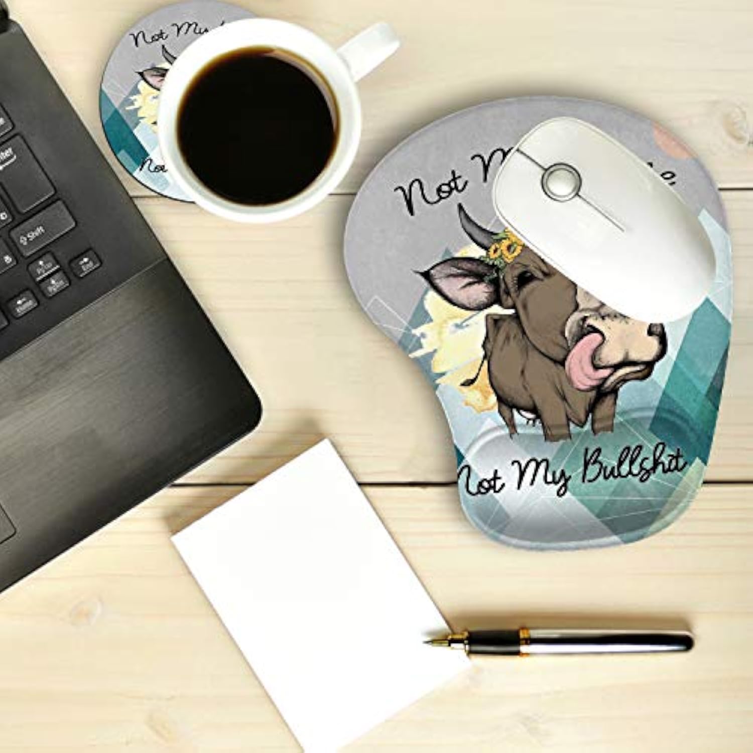 2 Pack Gaming Mouse Pad And Coaster,Ergonomic Mouse Pad With Wrist Support Gel,Non-Slip Pu Base,Easy Typing Pain Relief Effect,Suitable For Office And Home (Cute Cow)