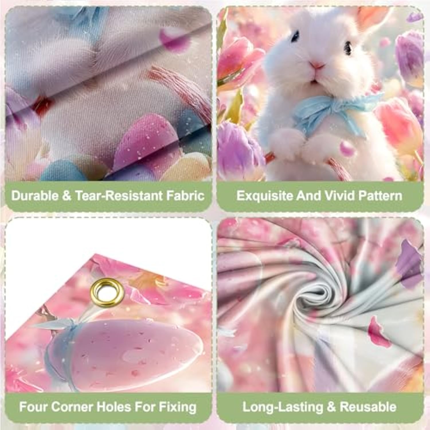 Easter Banner Decorations 35.4"X70.8" Fabric Easter Theme Spring Door Cover Welcome Front Door Hanging Decor Banner For Spring Party Decoration Supplies (Blue Ribbon Rabbit, 35.4"W X 70.8"H)