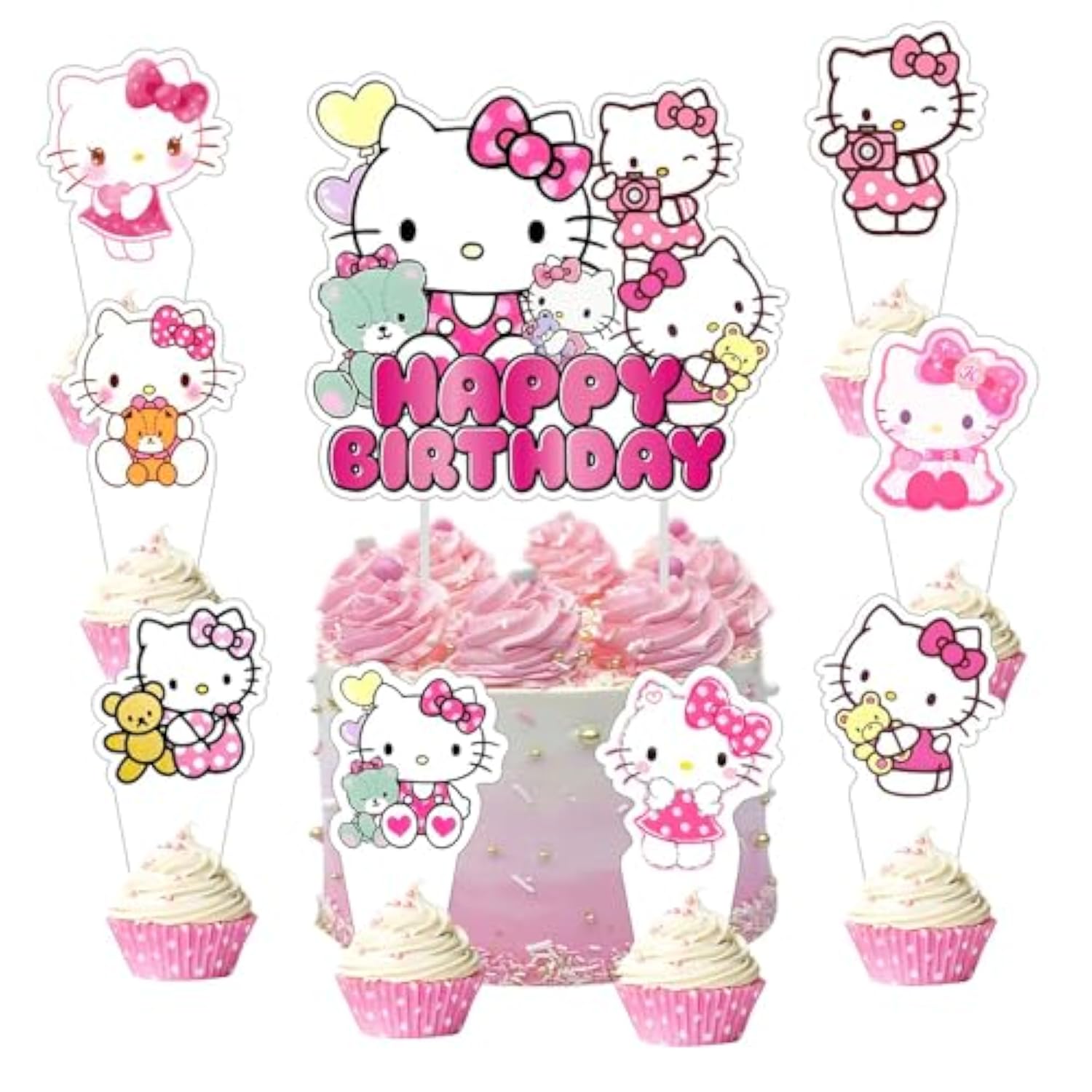 25-Pc Kitty Cake Set with Cupcake Toppers & Cake Topper for Birthday Parties