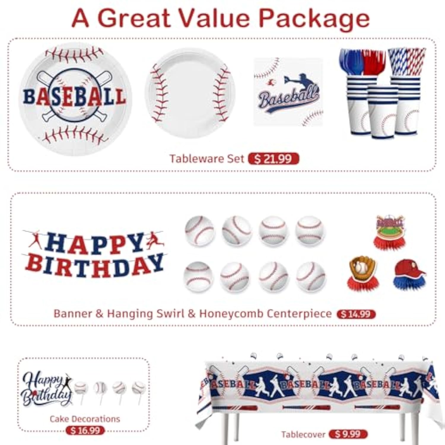 157Pcs Baseball Birthday Decorations Tableware Set, Baseball Party Decorations Include Banner, Plates, Tablecloth, Cake Topper, Cups, Cupcake Topper For Baseball Birthday Party, Serve 20 Guests