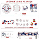 157Pcs Baseball Birthday Decorations Tableware Set, Baseball Party Decorations Include Banner, Plates, Tablecloth, Cake Topper, Cups, Cupcake Topper For Baseball Birthday Party, Serve 20 Guests