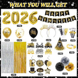 60pc Gold & Black 2026 New Year Party Kit Balloons, Hats & Photo Props