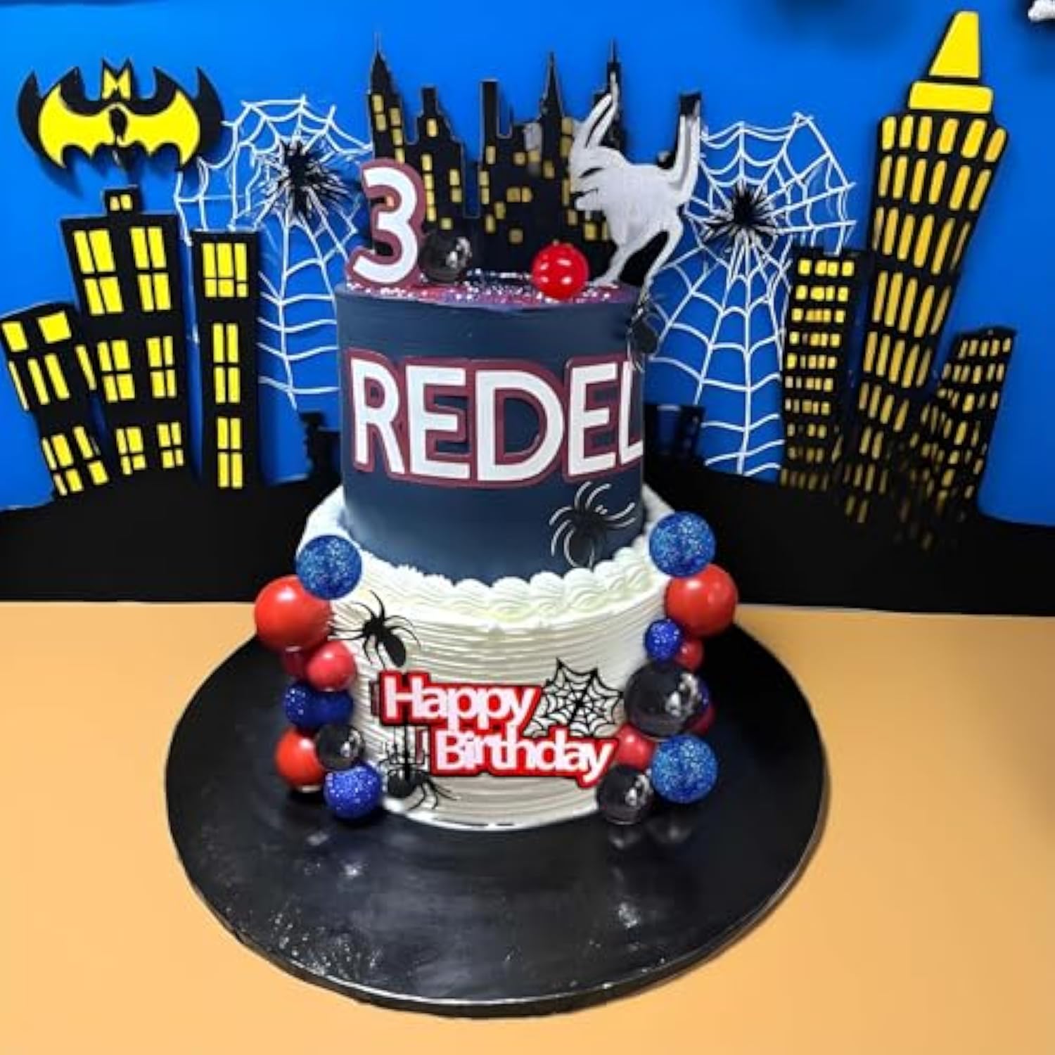 Spider/Web Cake Topper w/ Red/Black/Blue Balls for Boys Birthday/Baby Shower Decor