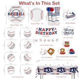 157Pcs Baseball Birthday Decorations Tableware Set, Baseball Party Decorations Include Banner, Plates, Tablecloth, Cake Topper, Cups, Cupcake Topper For Baseball Birthday Party, Serve 20 Guests