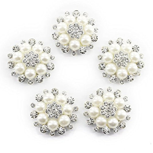 10 Pieces Pearl Rhinestone Buttons, Faux Pearl Snowflake Rhinestones B