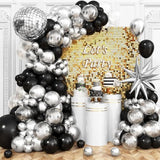 Black Silver Disco Ball Balloon Arch Kit with Foil and Star Balloons for Party