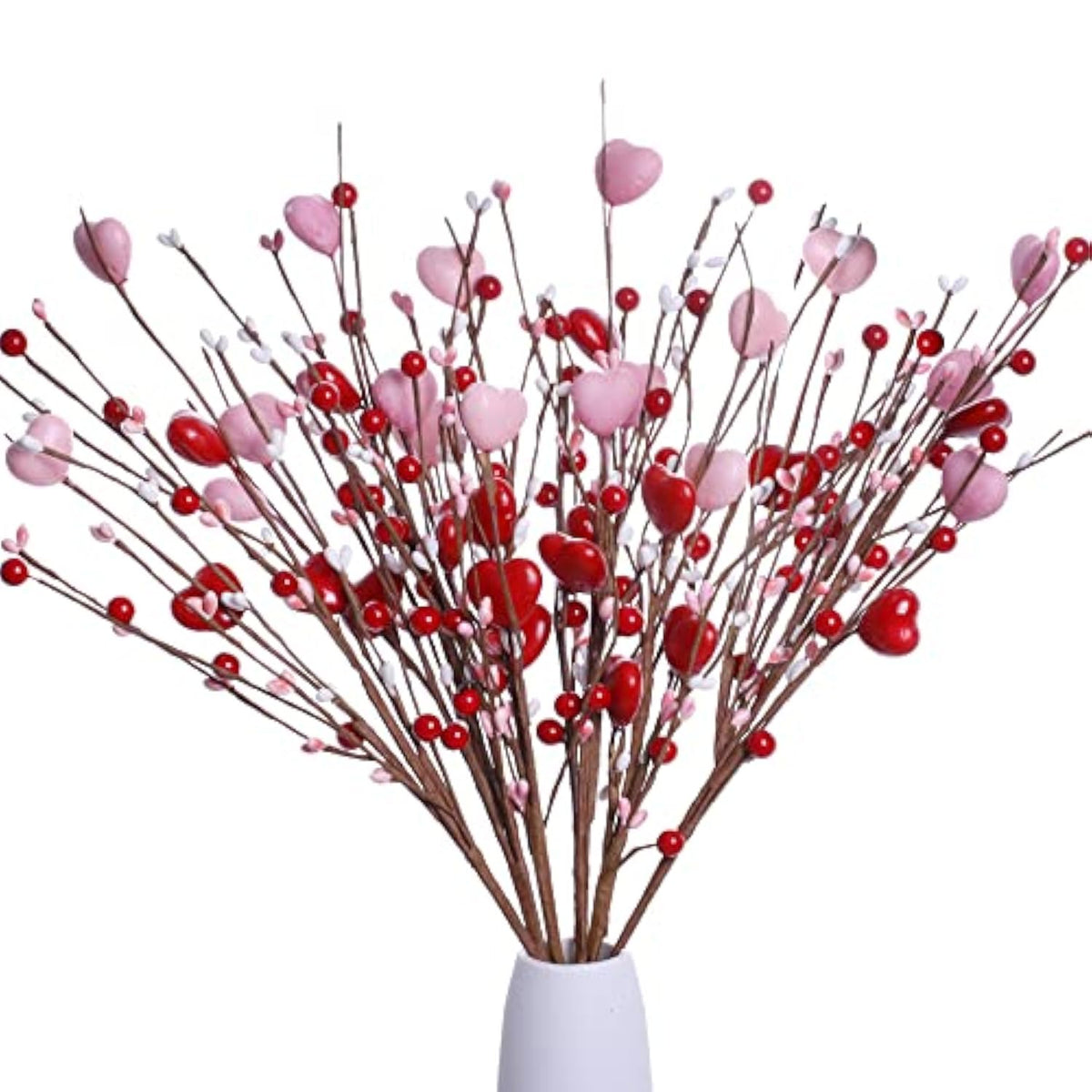6 Pack Valentines Day Picks 17 Inch Valentines Floral Picks Valentine Berry Stems Heart Berry Stems With Pink Red Heart Berries For Valentine’S Day Gifts Vase Table Decor