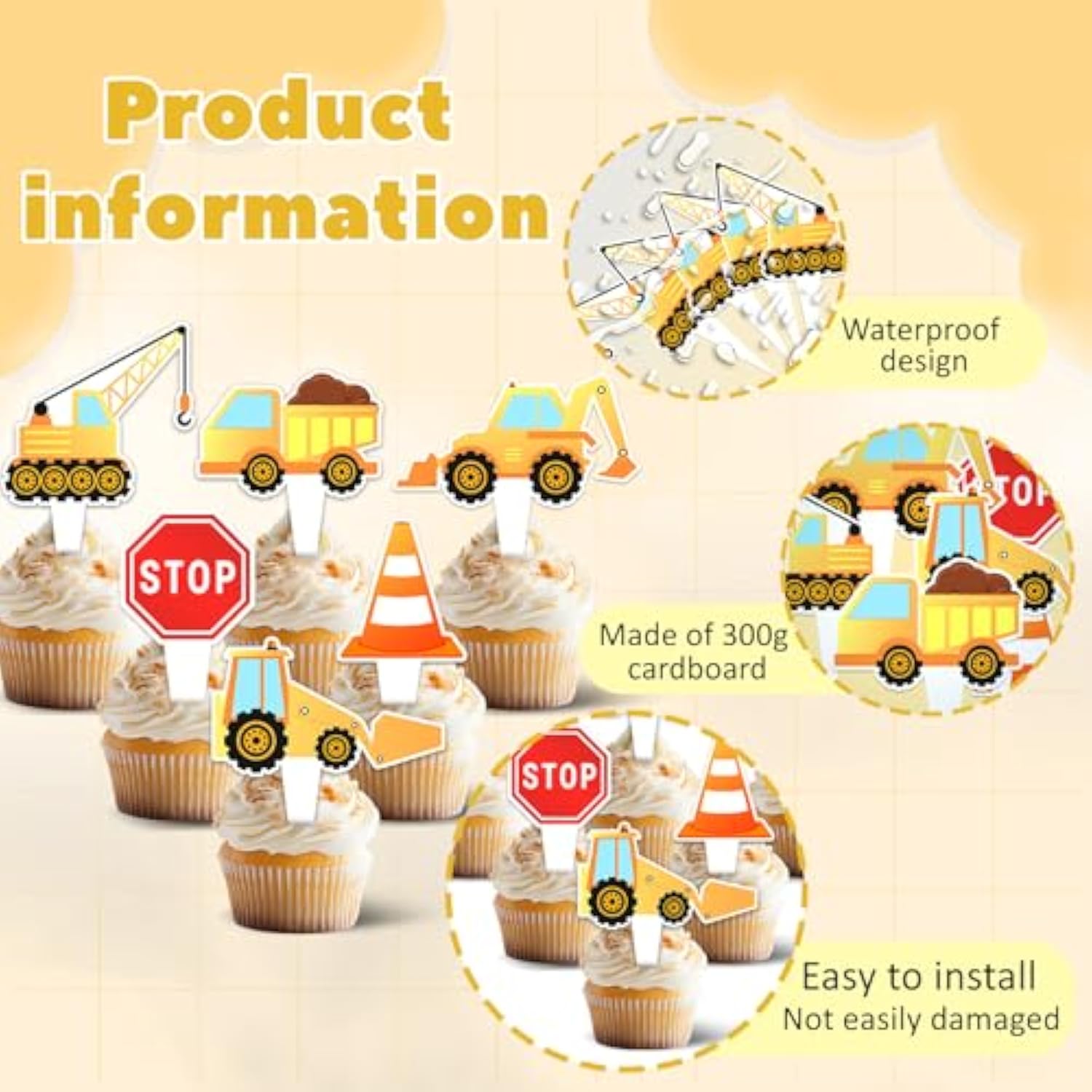 36Pcs Construction Cupcake Toppers, Dump Truck Excavator Tractor Party Cake Toppers?Birthday Baby Shower Party Decorations For Construction Theme