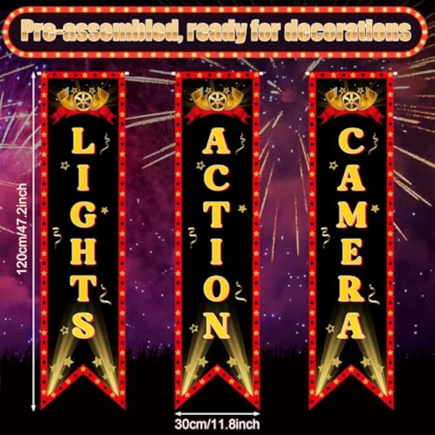 Movie Night Porch Sign Banner Party Decorations, Now Showing Lights Camera Action Banner For Movie Night Welcome Sign Outdoor Outdoor Indoor Home Red Carpet Party Supplies