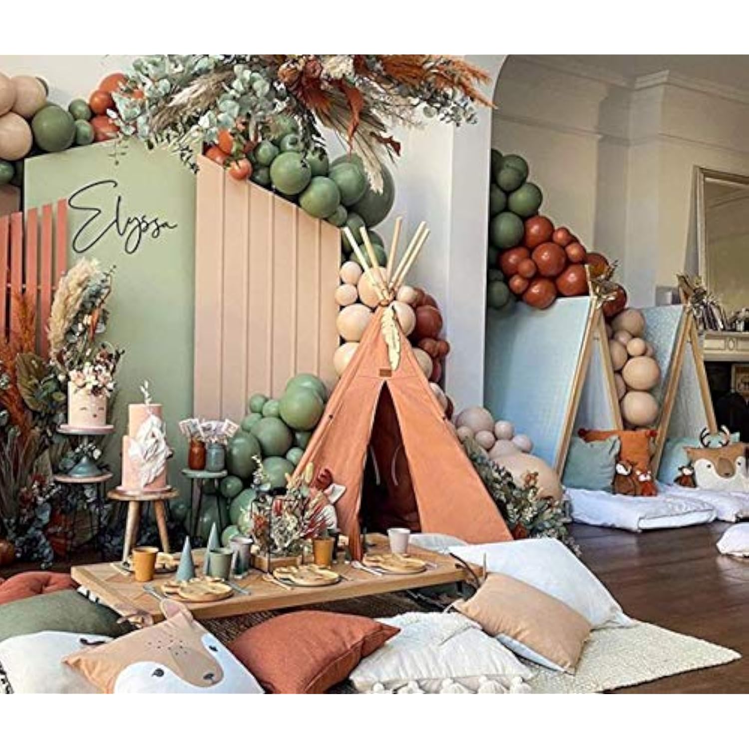 Sage Green Brown Balloon Arch Kit Woodland Baby Shower Party Decorations