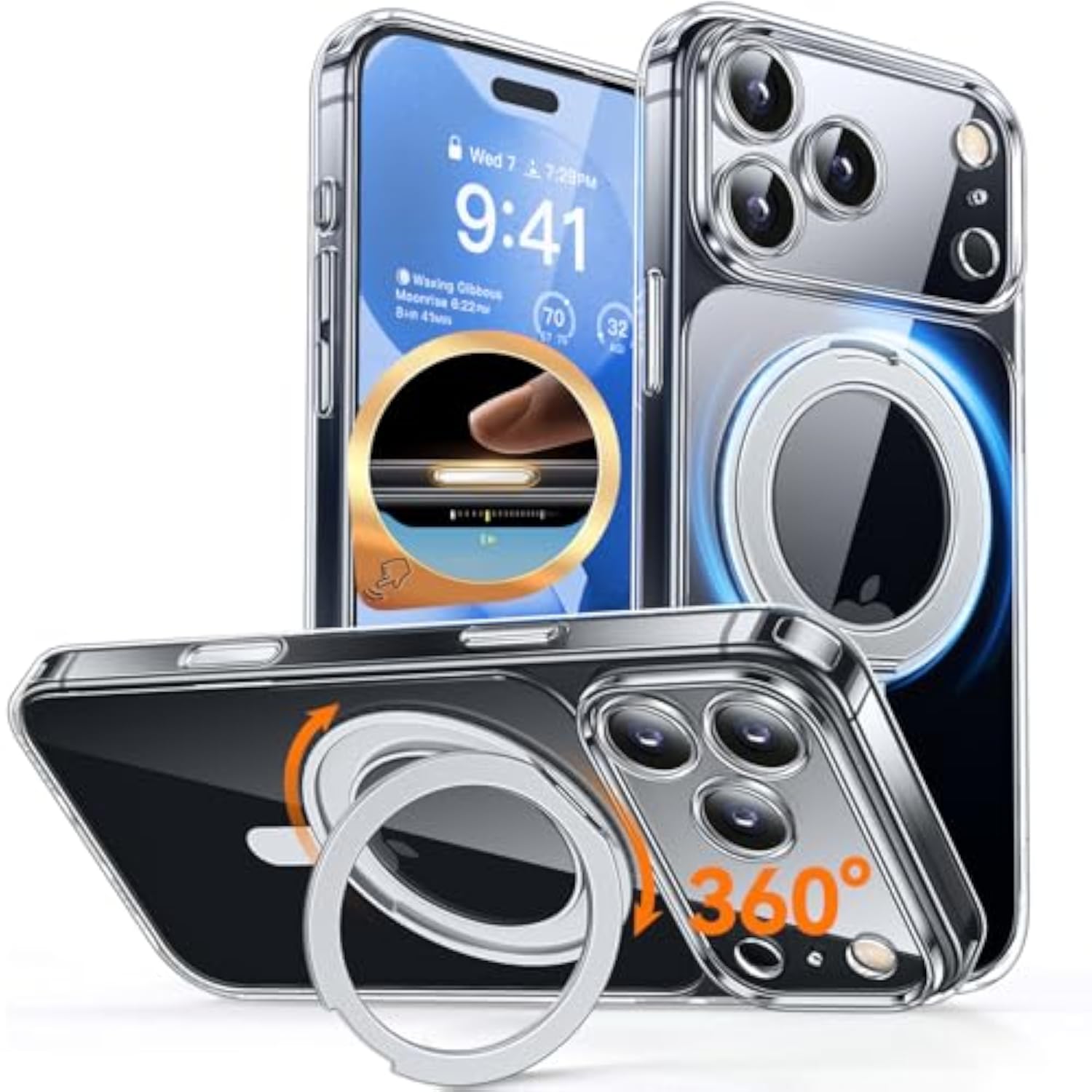 360 Degree Spin Magnetic Stand for iPhone 17 Pro Max Clear Case