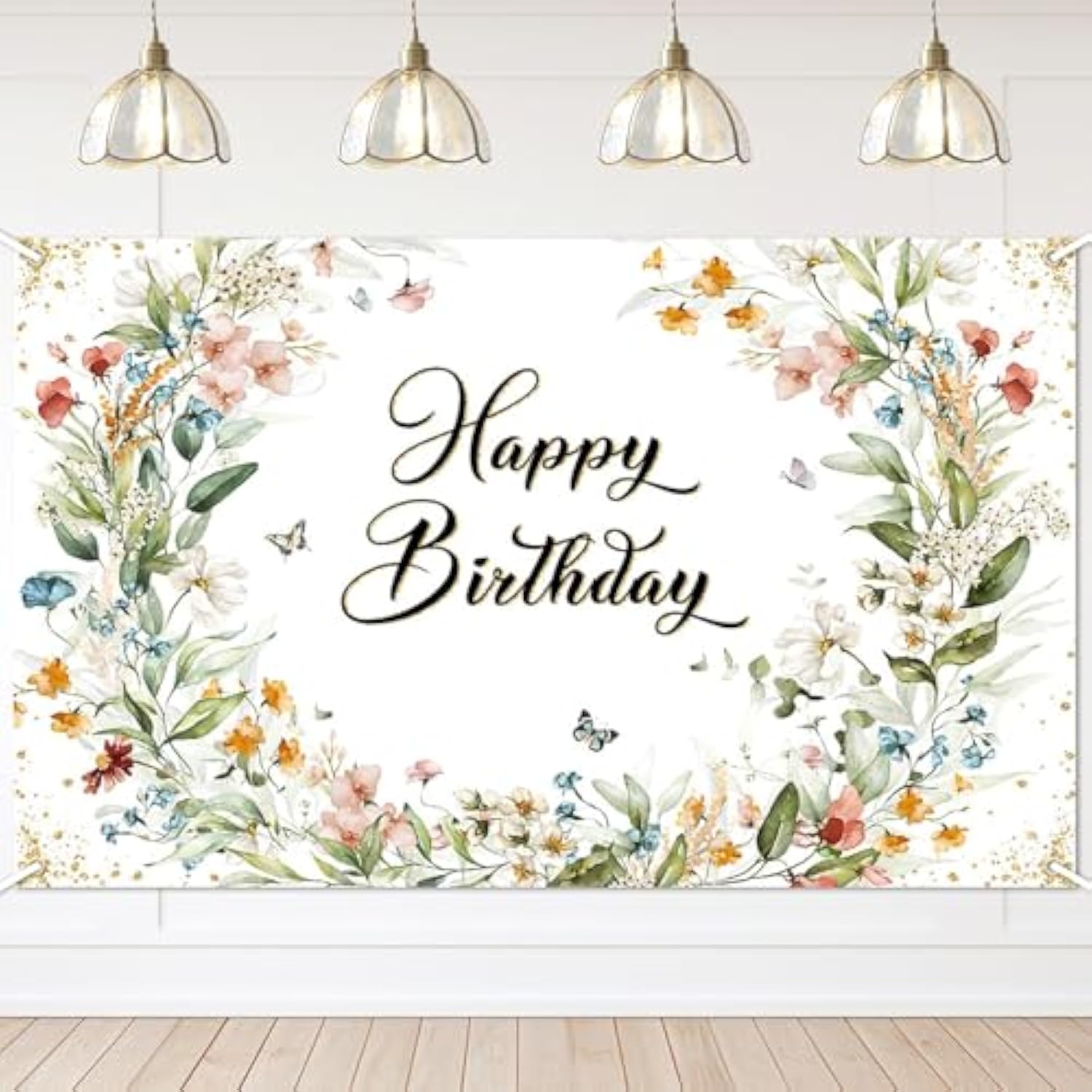 Floral Butterfly Birthday Backdrop – 70.8" x 43.3" Wildflower Banner for Girls' Party Decor