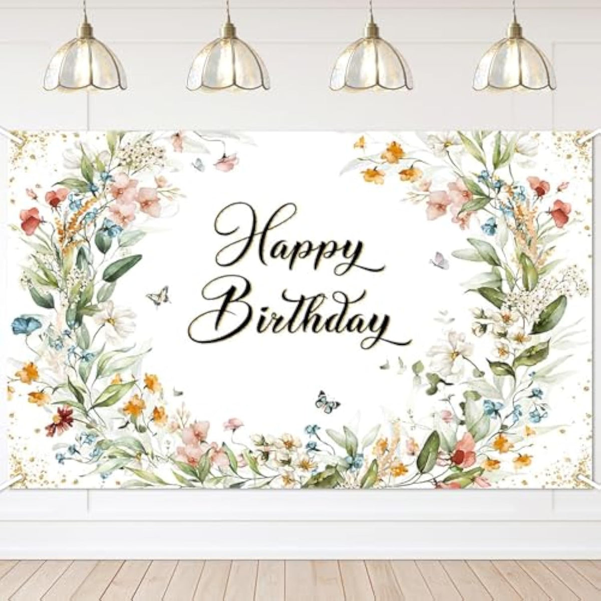 Floral Butterfly Birthday Backdrop – 70.8" x 43.3" Wildflower Banner for Girls' Party Decor