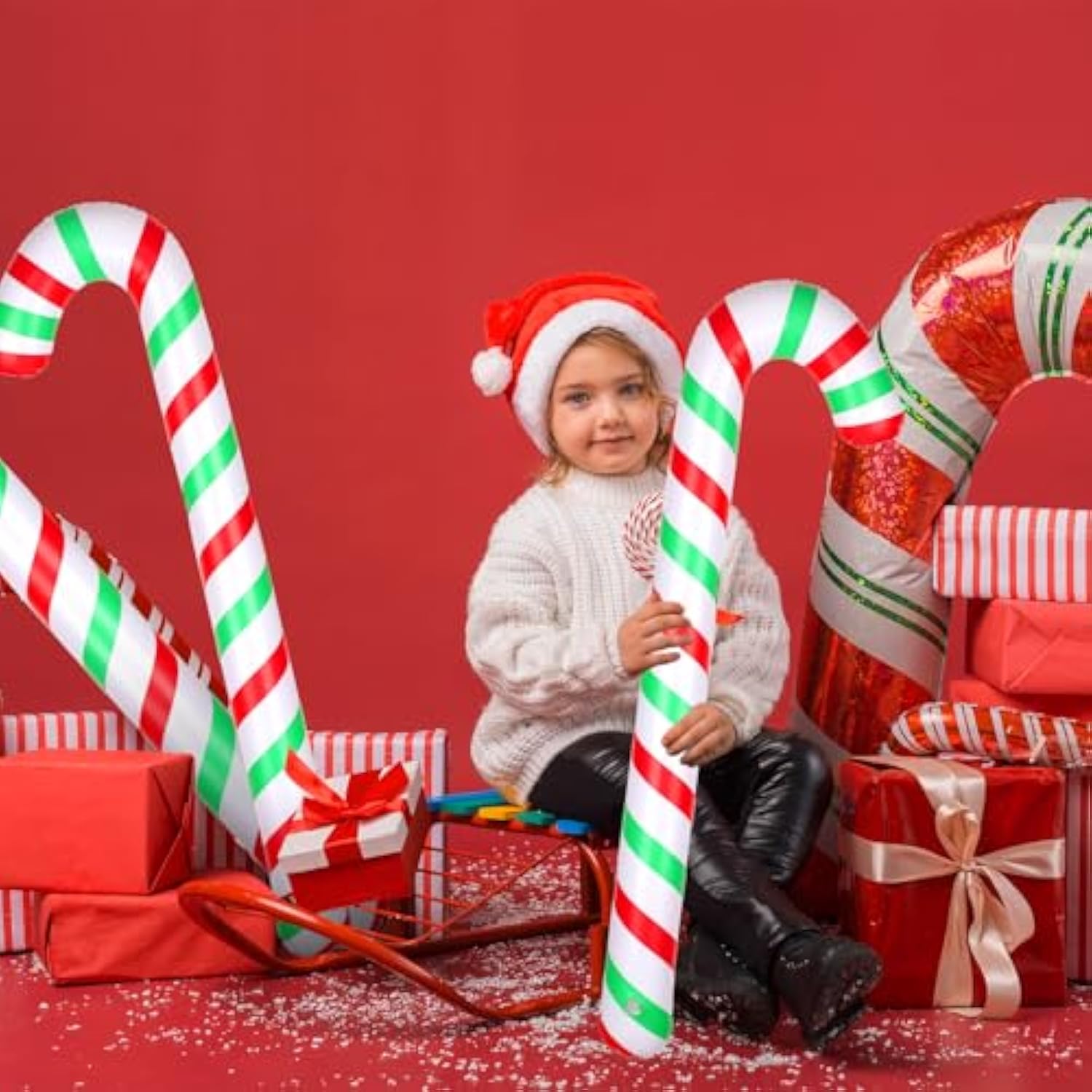 4Pcs Inflatable Candy Canes, 34.6 Inch Christmas Candy Canes Decorations Large Candy Cane Balloons Pool Floats For Indoo