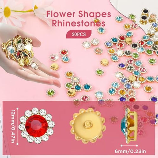 50Pcs Rhinestone Buttons Embellishments Sew On Crystal Rhinestones Fla