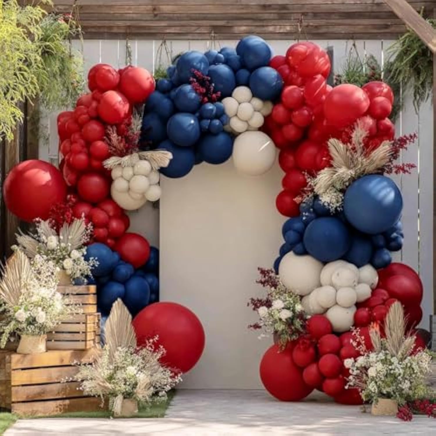 Navy Blue Red Balloon Garland Double Stuffed Red White Blue Balloons Nude Cream Sand Latex Arch Kit For Birthday Baby Shower Patriotic Baseball Nautical Graduation Veterans Day Party Decorations