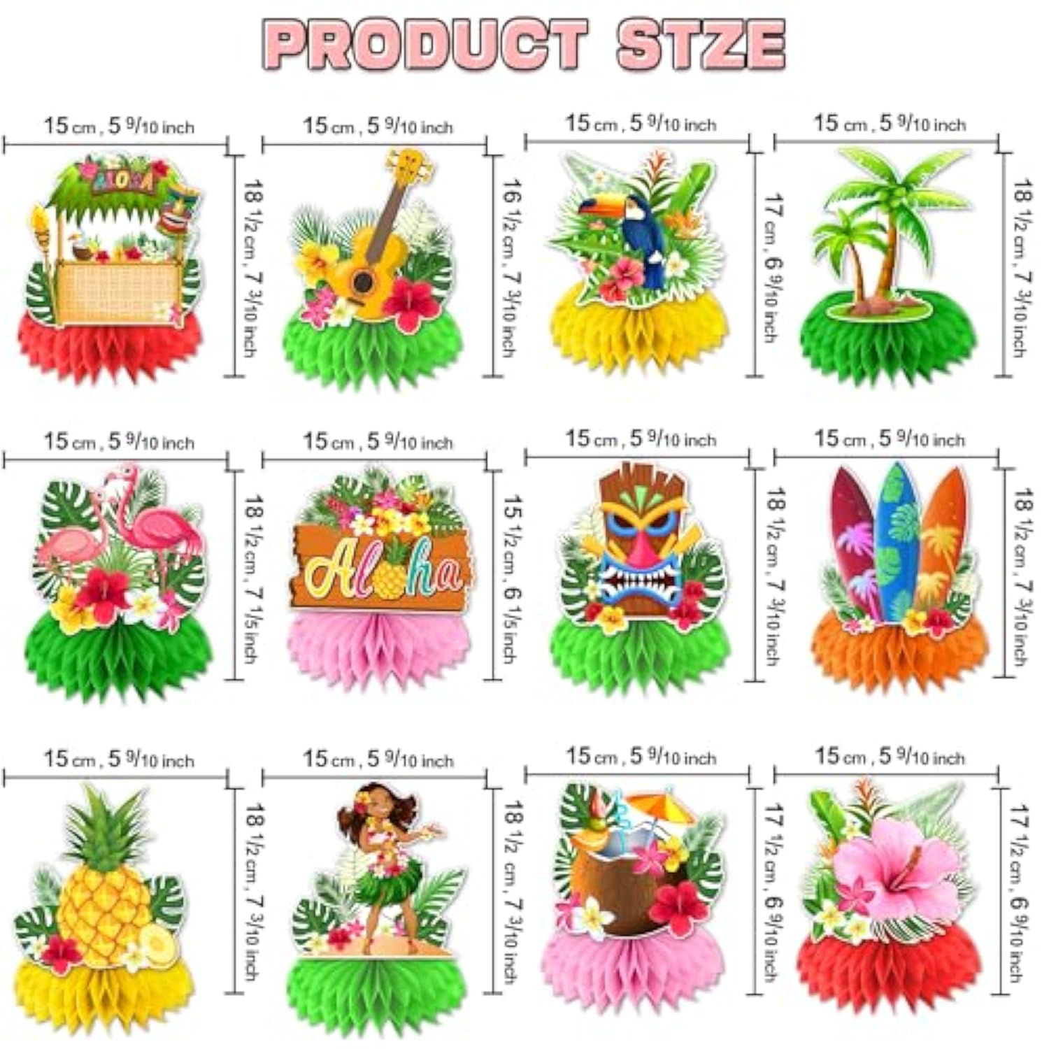 12 Pcs Luau Party Decorations Honeycomb Centerpieces, Hawaiian Party Decorations Luau Centerpieces For Tables, Hawaii Luau Table Decorations, Tropical Party Decorations Hawaiian Centerpiece