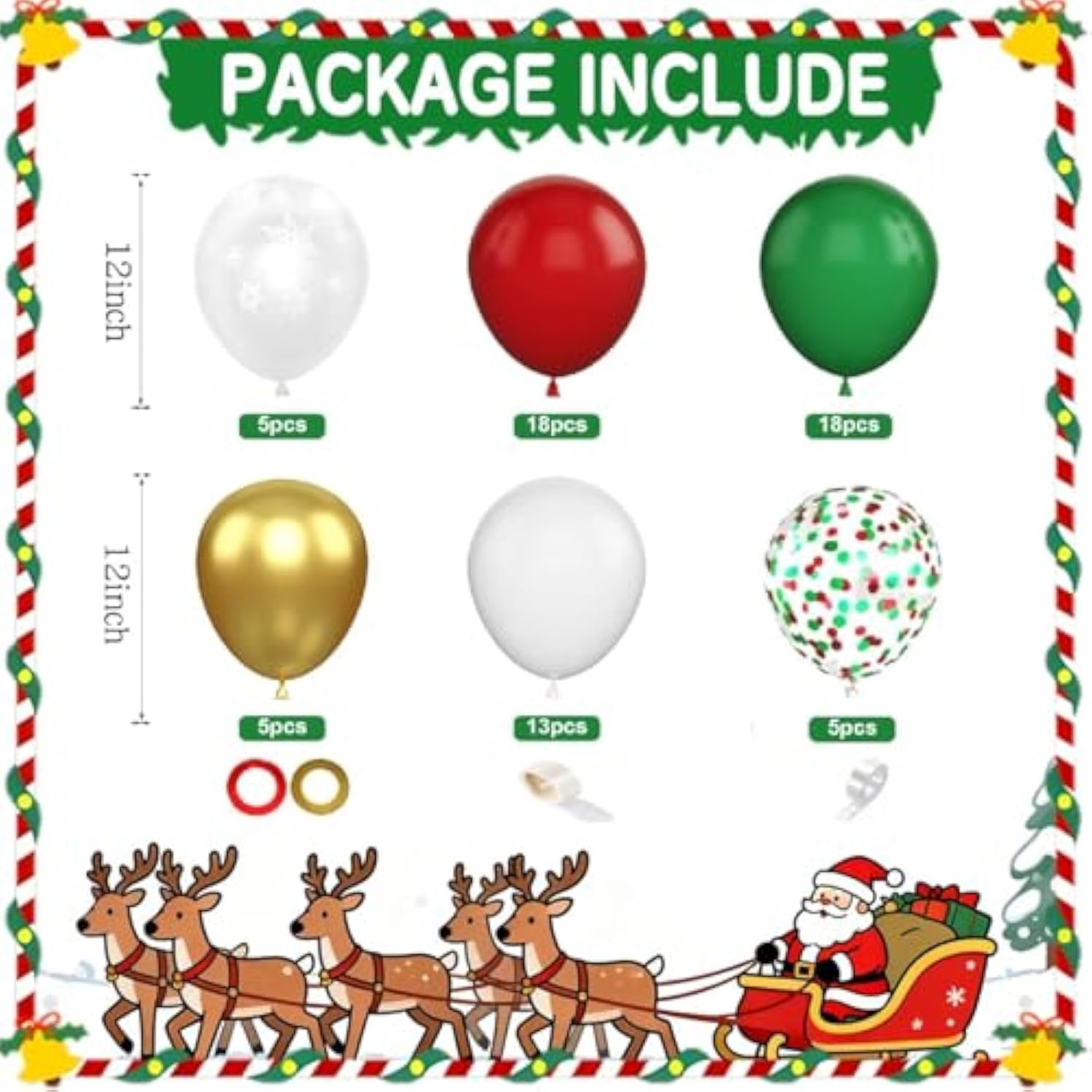 66 Pcs Christmas Balloon Arch Kit Red, Green & Metallic Gold Garland