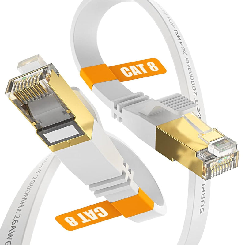 Cat8 Ethernet Cable 25Ft-White-40Gbps Shielded & Gnd Internet Network Cord,Dur
