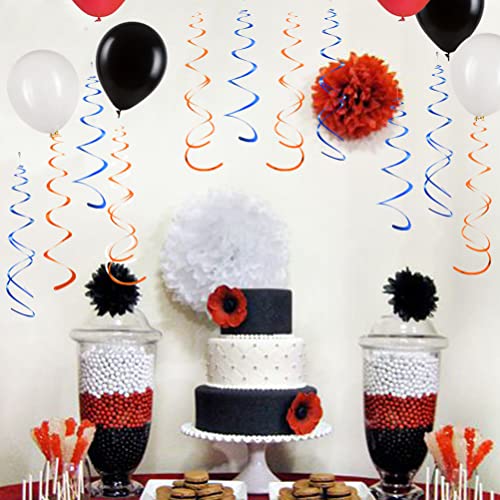 Orange and Royal Blue Foil Swirl Hanging Decoration, Pack of 20