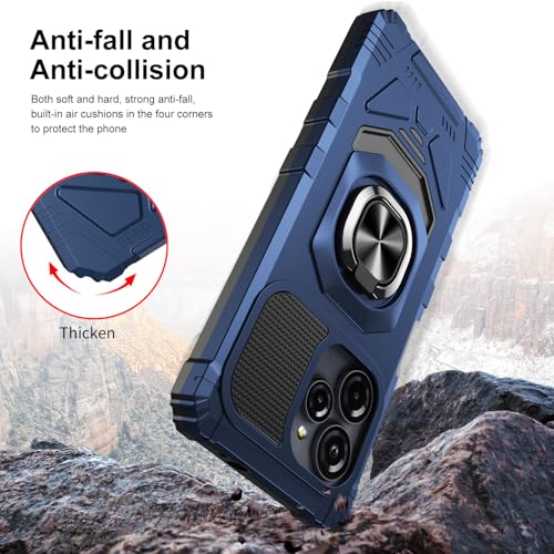 for BLU View Speed Ultra 5G Phone Case with Tempered Glass Screen Protector,Dual Layer Shockproof Protection Cover,with Ring Kickstand (Blue)
