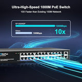 26 Port Gigabit Poe Switch With 24 Port Poe+ 1000Mbps, 2X1000Mbps Uplink, 26 Port Ieee802.3Af/At Poe @320W, Support Vlan, Metal Housing, Desktop Or Wall-Mount, Plug & Play