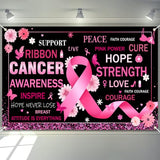 Breast Cancer Awareness Month Backdrop Banner, 72" x 43" Pink Ribbon Decor