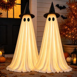 2 Pack Lighted Halloween Ghost Decorations Indoor Outdoor, Up to 55" Freestanding Glowing Ghosts with Witch Hats, 8 Modes & Auto-Timer Spooky Light Up Stand Decor for Front Porch Yard Room