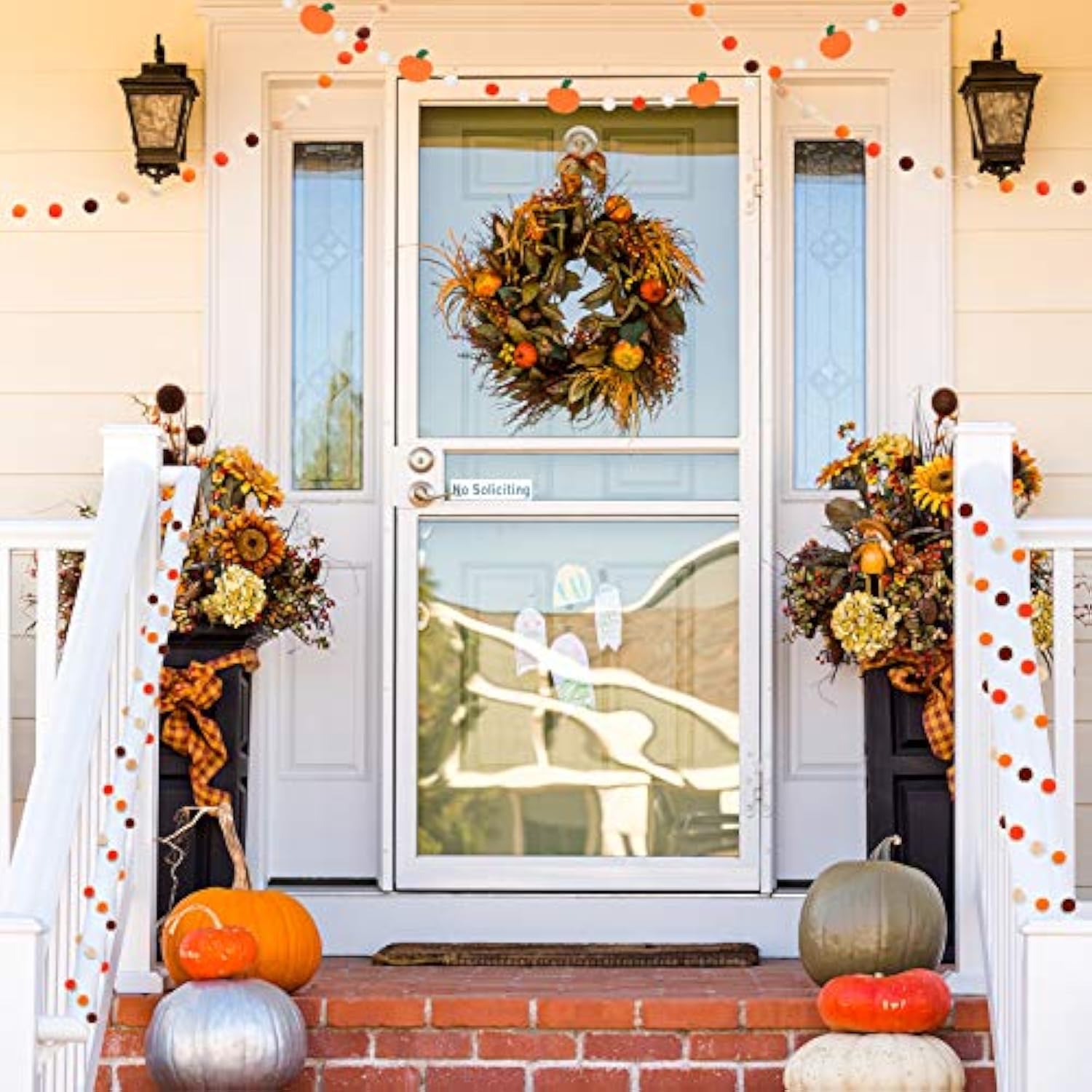 4 Pieces Thanksgiving Felt Garland Set Pom Pom Garland Thanksgiving Wo