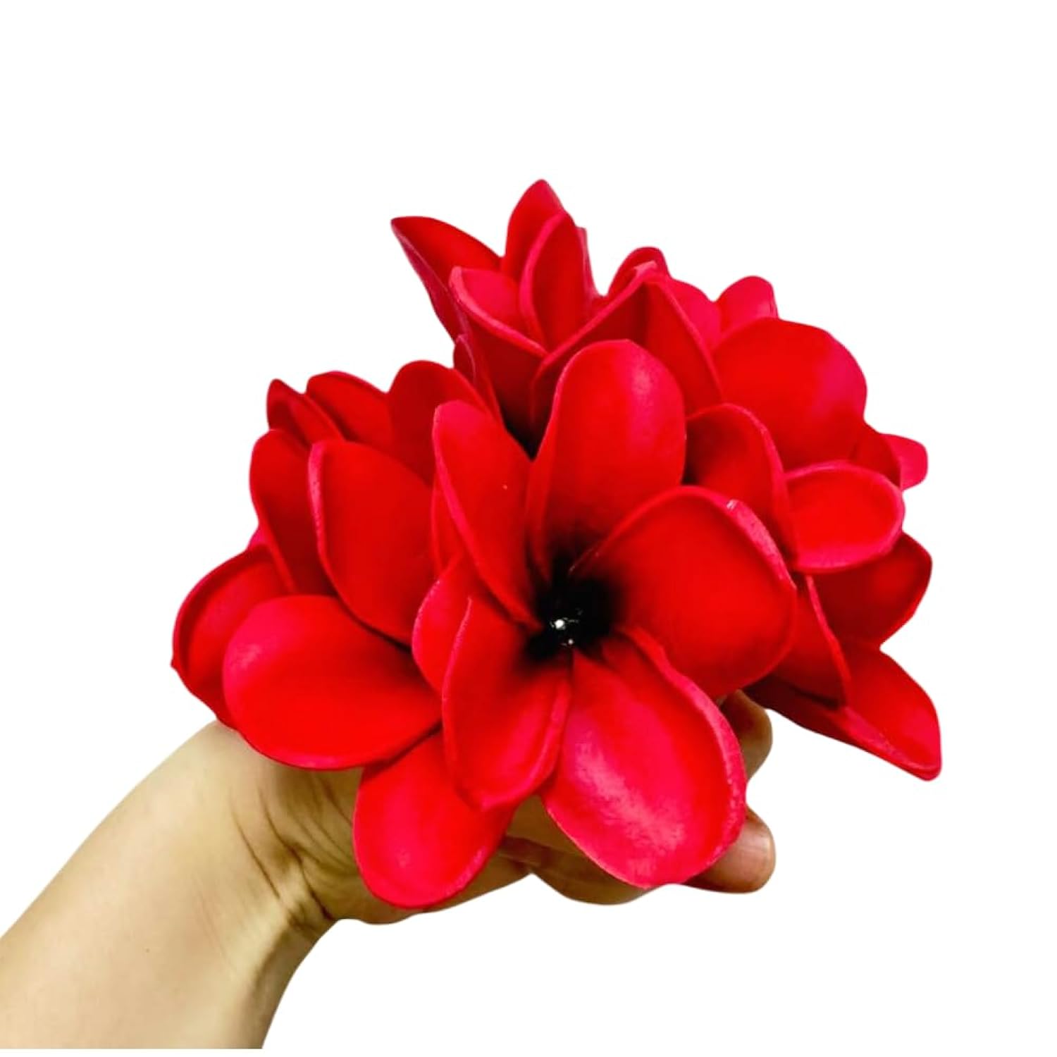 10 Pcs Artificial Plumeria Flowers -1.5Inch Stems & 3Inch Real Touch Lifelike Frangipani Fake Flower Bouquets For Cake Top Home Office Wedding Engagement Party Spring Flowers Decor (Red)