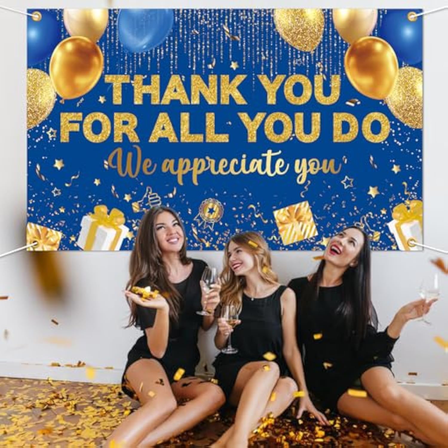 Thank You Banner Backdrop, 5.9x3.6Ft, Appreciation Decor for Employees & Teachers