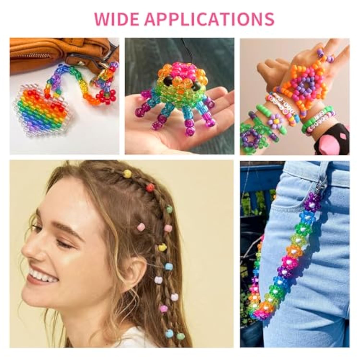 1000+pcs Glitter Pony Beads, 9mm Acrylic Beads for Bracelets & Crafts DIY