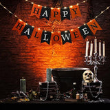 Happy Halloween Fabric Banner with String Light Black Orange Flag for Fireplace Mantel Decor