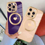Magnetic Case For 16 Pro Max [Magsafe Compatible] Cute Love Luxury Plating Edge Bumper With Full Camera Lens, Purple (6.9")