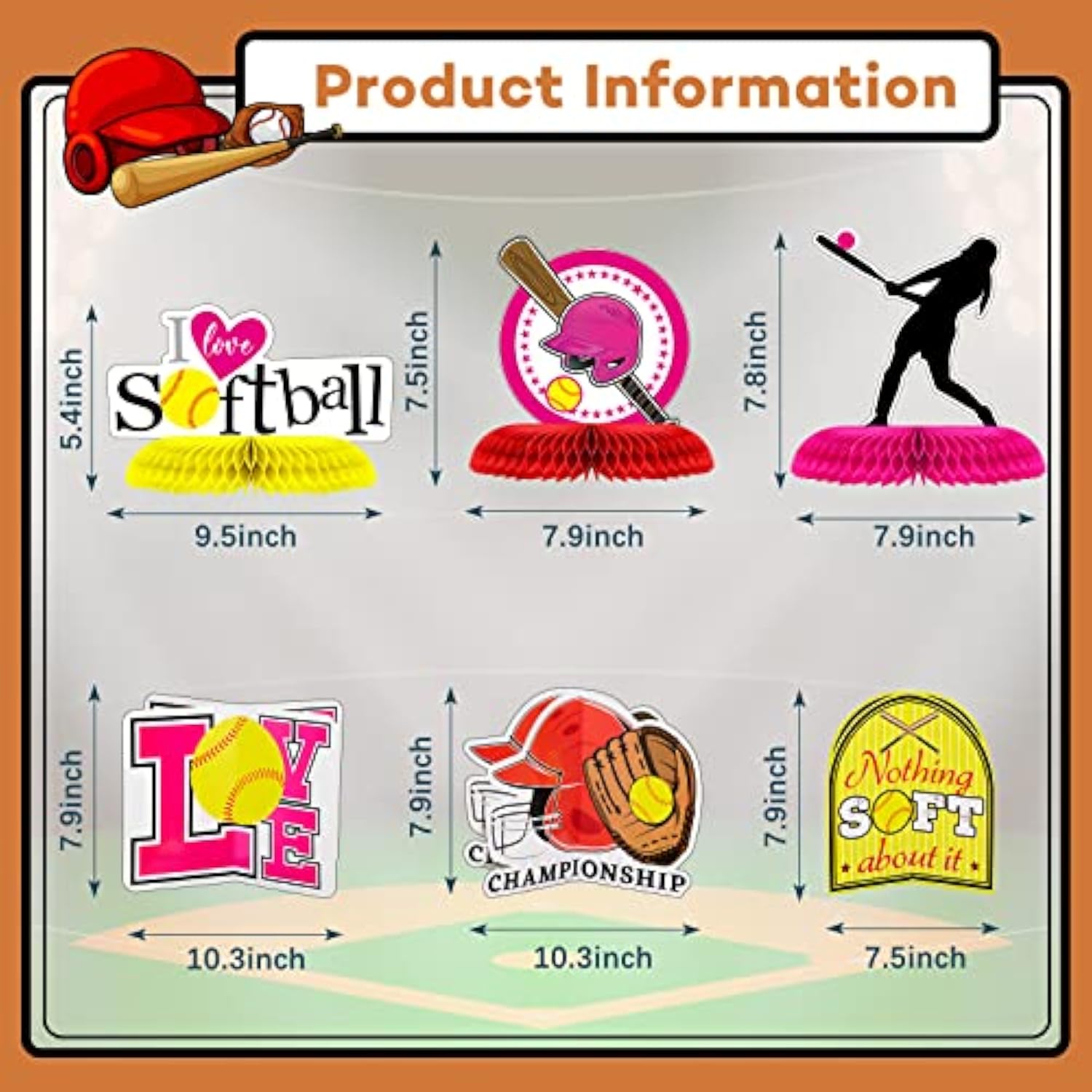 12 Pieces Softball Party Decorations Softball Honeycomb Centerpieces T