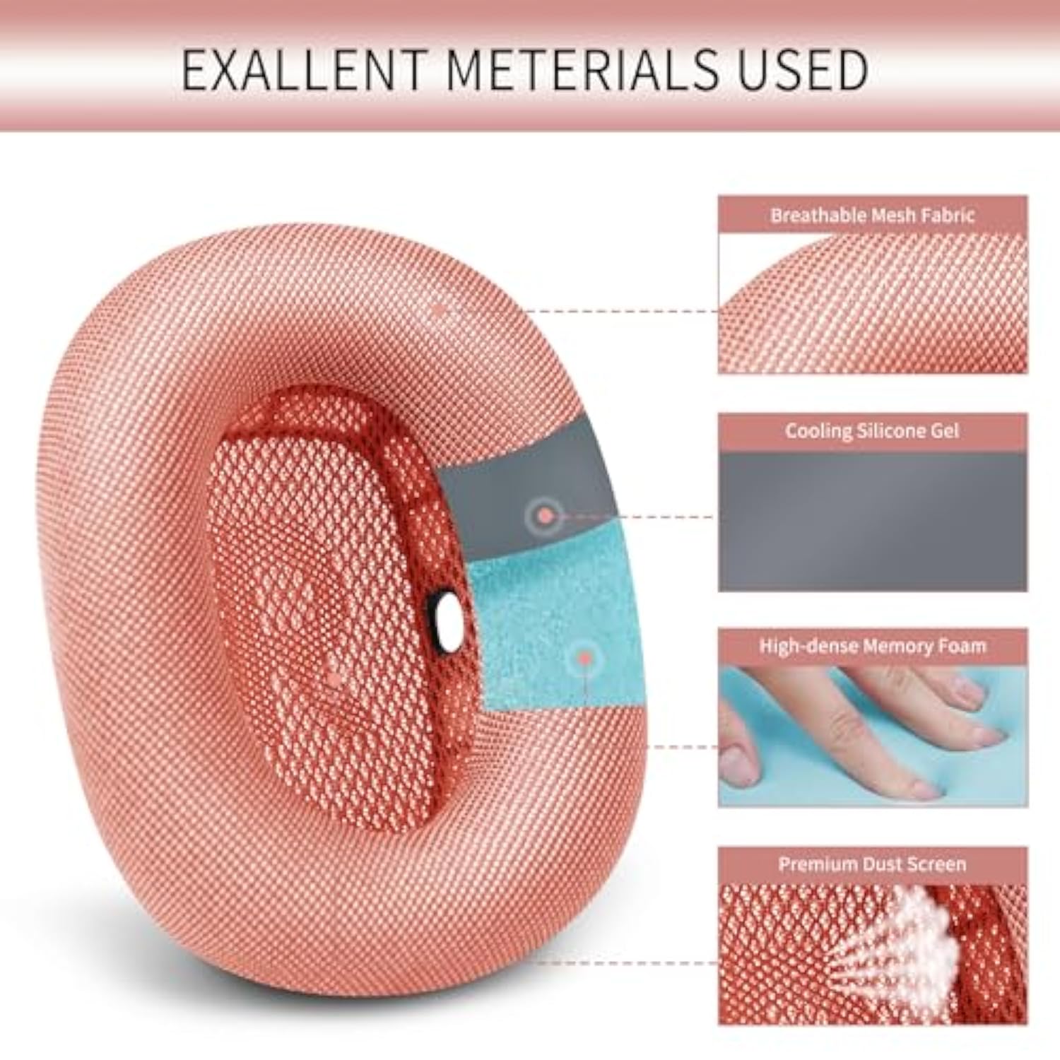 2024 Upgraded Ear Cushions Replacement Earpads For Airpods Max Headphones, Mesh Fabric Ear Pads Cover With Memory Foam And Magnet For Airpod Max + Soft Tpu Case Cover (Pink)