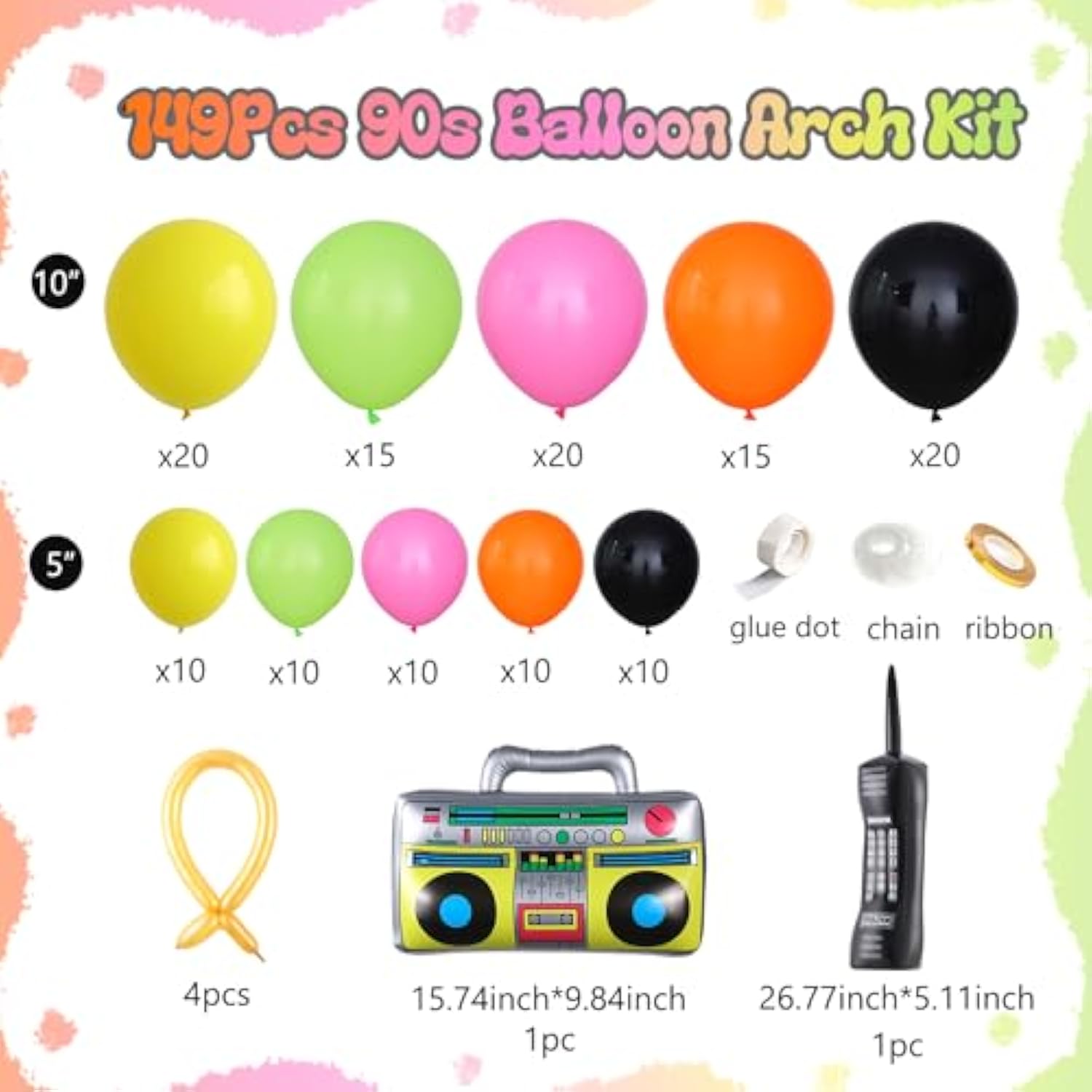 149pcs 80s 90s Disco Balloon Kit – Retro Party Decor with Boombox & Neon Birthday Vibes
