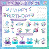 Mermaid Birthday Decorations Mermaid Party Honeycomb Centerpieces, Hanging Swirls Happy Birthday Banner Kit Ocean Mermaids Cutouts For Kids Under The Sea Baby Shower Party Supplies
