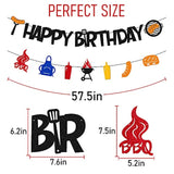 Bbq Happy Birthday Banner For Barbecue Picnic Sauce Grill Sausage Fork Fire Camping Theme Bday Party Supplies Black Glitter Decorations