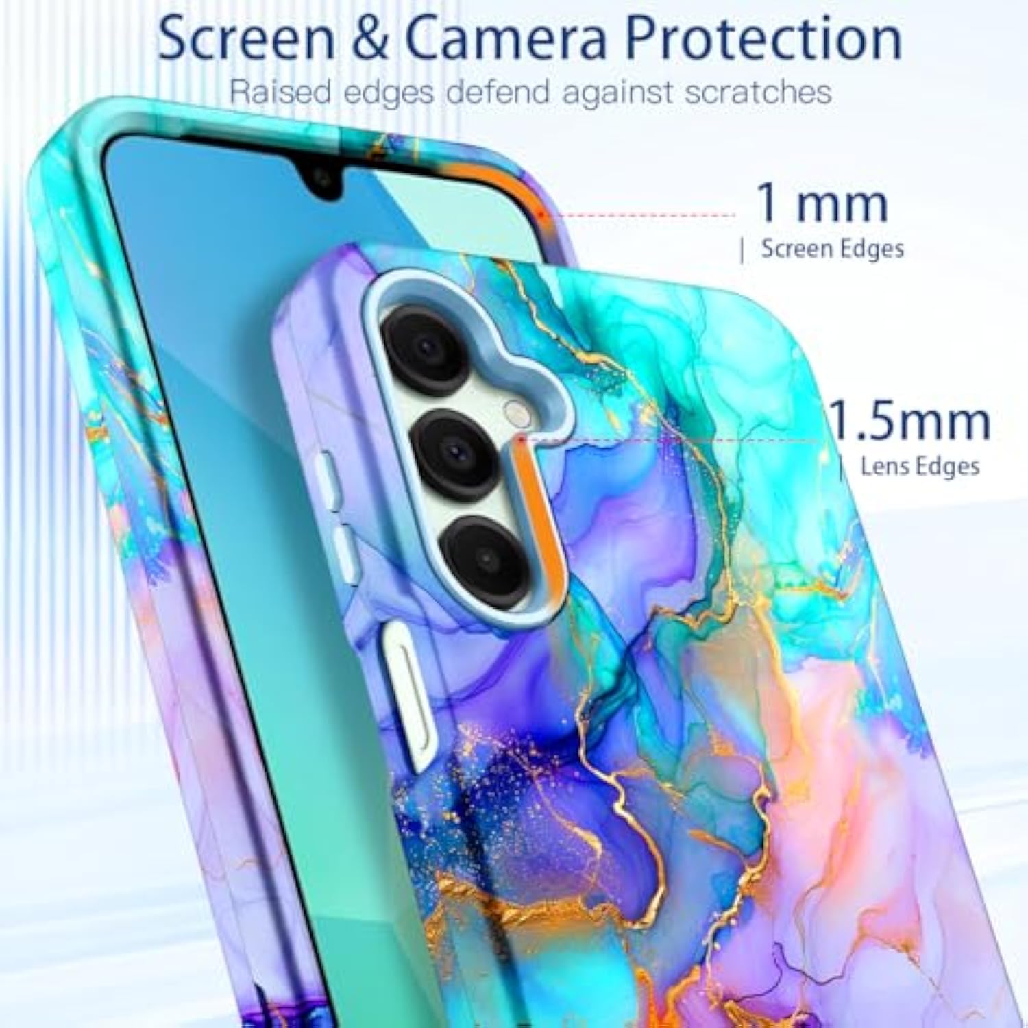 For Galaxy A16 5G Case,Heavy Duty Full Body Shockproof Protection 3 In 1 Hybrid Hard Pc Soft Rubber Rugged Drop Protective Slim Women Phone Case For Galaxy A16,Blue Marble
