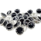 Classic Silver Metal Base Black Enamel Sewing Shank Buttons 20 Pcs - 1
