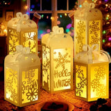 Christmas Centerpiece Table Decorations, 6Pcs Light Up White Snowflake Paper Lanterns Decorative Glitter Table Centerpiece Boxes For Winter Wonderland Christmas Holiday Party Home Decor